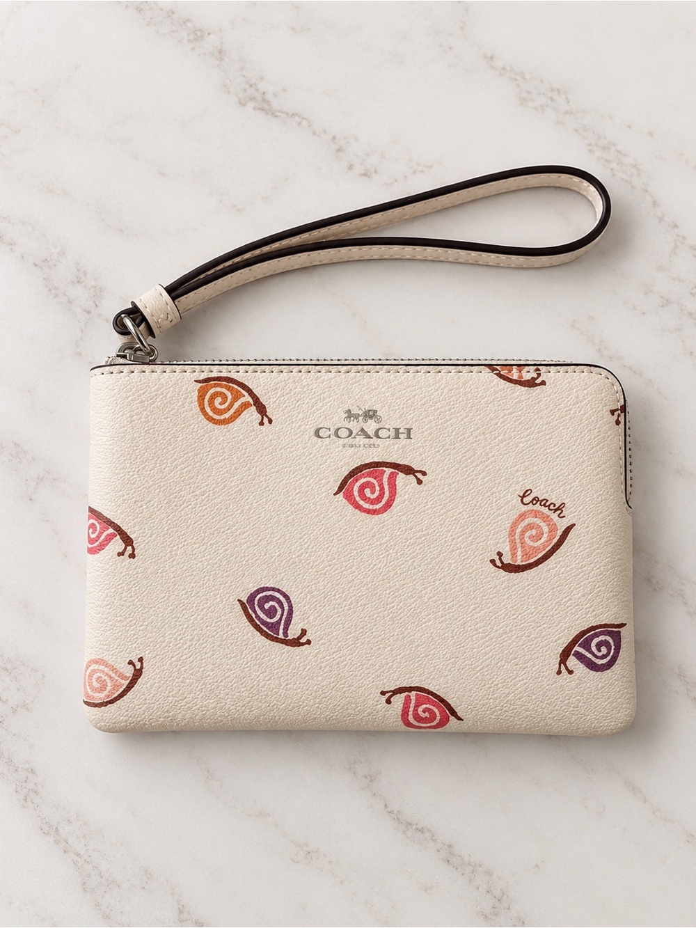 Coach Snail Print Wristlet Wallet Multicolor Cream NWT